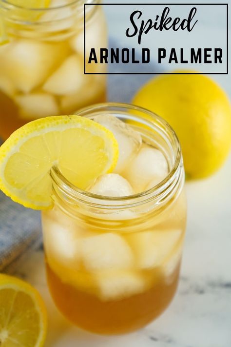 The spiked Arnold Palmer is about to make your day a whole lot better. This refreshing Arnold Palmer with alcohol is a delicious blend of lemonade, sweet iced tea and whiskey or bourbon. Make a single glass to enjoy on a hot day or fill a pitcher and serve a crowd. This tasty cocktail is so easy to make you'll want to enjoy one every hot summer evening. Click to get the recipe for this classic Arnold Palmer with a twist. #arnoldpalmer #whiskeycocktail #bourboncocktail #summercocktails Arnold Palmer Cocktail, Arnold Palmer Drink, Summertime Cocktail, Happy Gilmore, Iced Tea Lemonade, Twisted Tea, Perfect Summer Drink, Cocktail Serving, Frozen Lemonade