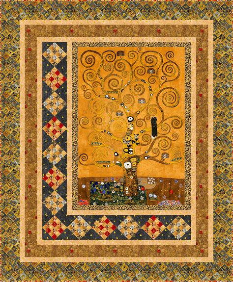 Klimt Quilt Ideas, Klimt Quilt, American Beauty Rose, Pencil Cactus, Asian Quilts, Tree Quilts, Tree Of Life Painting, Panel Ideas, Panel Quilt Patterns