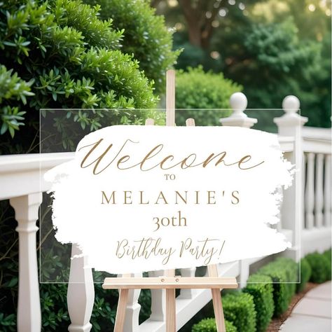 Welcome Acrylic Sign, Welcome Sign Design, Acrylic Welcome Sign, Invites Birthday, Brush Strokes Pattern, Gold Typography, Modern Birthday, Birthday Wrapping, Birthday Wrapping Paper