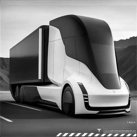 Tesla Semi Truck / concept Tesla Concept, Semi Truck Concept Art, Tesla Semi Truck, Tesla Car Delivery, Armored Semi Truck, Devices Design, Truck Lights, Vehicle Design, Commercial Vehicle