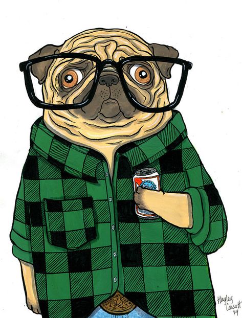 Hipster Pug Pug Artwork, Pug Cartoon, Pug Illustration, Hipster Animals, Pug Pictures, Pug Art, A Pug, Pugs Funny, Cute Pugs