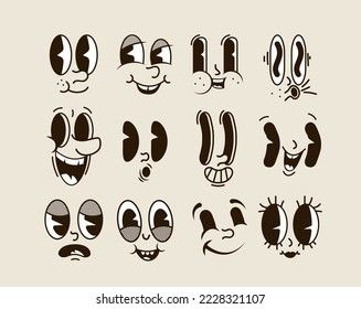 Retro cartoon smiled comic faces set isolated on white background. Vector illustration Comic Faces, Cartoon Smile, Comic Face, Cartoon Style Drawing, Cartoon Eyes, Face Illustration, Retro Cartoon, Ink Blot, Retro Cartoons