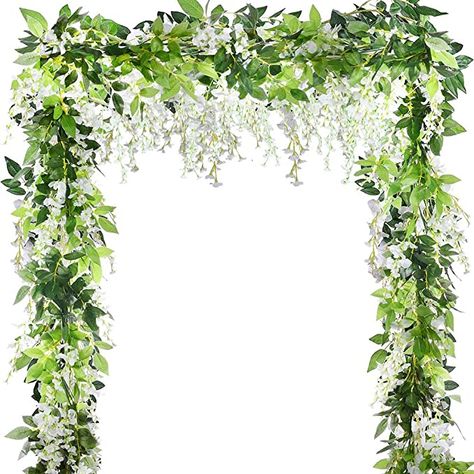 Amazon.com: 5pcs 33ft Artificial Silk Wisteria Ivy Garland Vine Artificial Flowers Hanging Plants Vines Greenery Fake Leaf Garland for Wedding Kitchen Home Party Decor(Milk White) : Home & Kitchen Wisteria Vine, Vine Garland, Wedding Arches Outdoors, Trailing Flowers, Hanging Vines, Artificial Leaf, Hanging Garland, Leaf Garland, Hanging Flowers