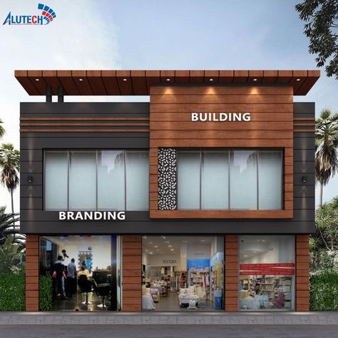 building façade Building Front Designs, Retail Facade, Apartments Exterior, Commercial Design Exterior, Shop Facade, Cladding Design, House Wall Design, Interior Ceiling Design, Hotel Exterior