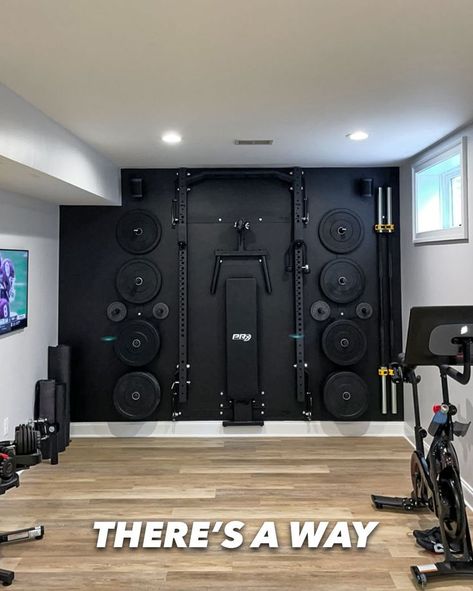 Where there is a wall, there is a way Diy Garage Organization, Home Gym Basement, Dream Home Gym, Gym Design Interior, Small Home Gym, Workout Room Home, Home Gym Garage, Diy Home Gym, Gym Setup