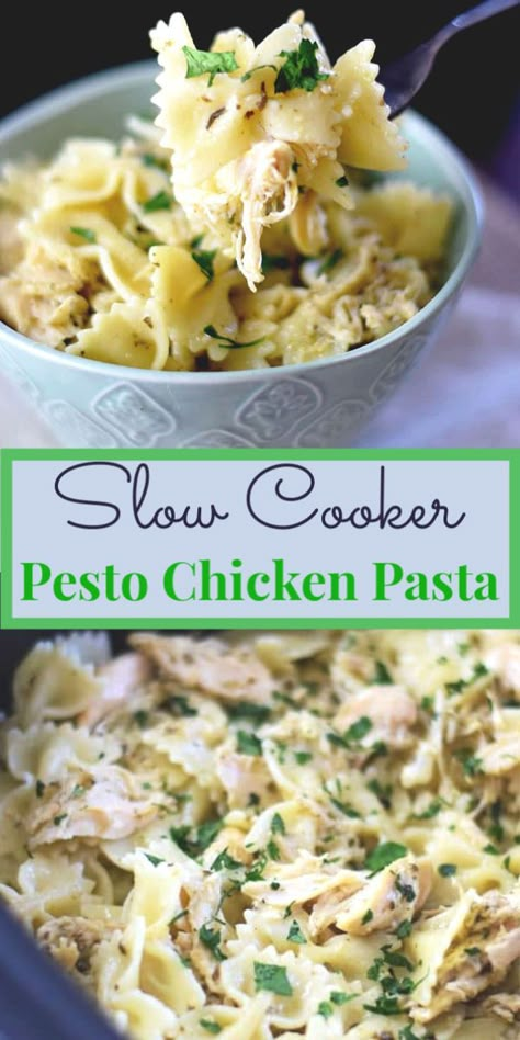 Slow Cooker Pesto Chicken, Crockpot Pesto Chicken, Cheesy Pesto Chicken, Crockpot Pasta Recipes, Chicken Cooker, Crockpot Pasta, School Recipes, Slow Cooker Pasta, Pesto Chicken Pasta