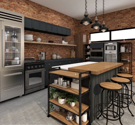 Loft Style Kitchens, Kitchen Urban Style, Industrial Vintage Kitchen, Industrial Style Kitchen Ideas, Industrial Kitchen Cabinets, Loft Kitchen Industrial, Rustic Industrial Kitchen Design, Industrial Rustic Kitchen, Kitchen Industrial Style