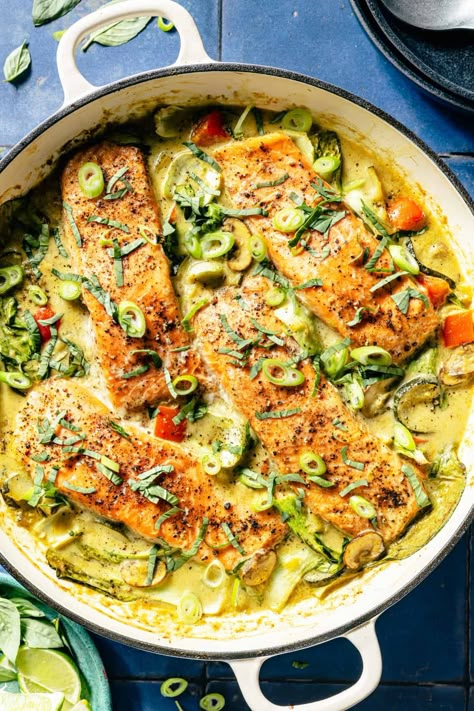 Thai-Inspired Coconut Green Curry Salmon - The Defined Dish Green Curry Salmon, Coconut Green Curry, Curry Salmon, The Defined Dish, Salmon Curry, Defined Dish, Baked Salmon Recipes, Salmon Dishes, Green Curry