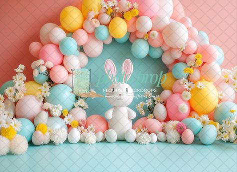 Easter Eggs and Bunny Photography Backdrop, Bunny, Spring, Easter, Rabbit, Bunny Ears, Pastel, Balloons, Flowers Greenery Holiday by PhotoPropFloorsDrops on Etsy Easter Themed Photoshoot, Bunny Backdrop, Easter Bunny Backdrop, Outside Easter Photography Ideas, Easter Bunny Pictures Backdrop, Easter Photography, Easter Photoshoot, Bunny Ear, Photography Backdrop