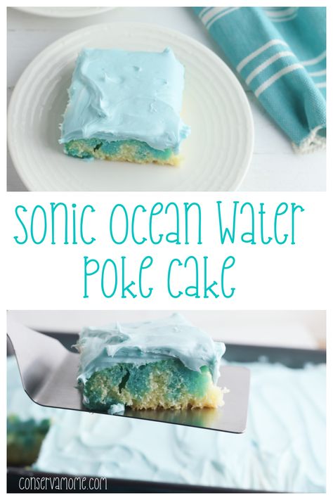 This delicious and unique poke cake recipe is going to be a giant hit. Filled with the delicious taste of Sonic ocean water. This Sonic ocean water poke cake will be a giant hit wherever you serve it. Sonic Ocean Water, Doctored Cake Mix Recipes, Poke Cake Recipe, Sonic Cake, Ocean Cakes, Scrumptious Food, Poke Cake Recipes, Poke Cakes, Kinds Of Desserts