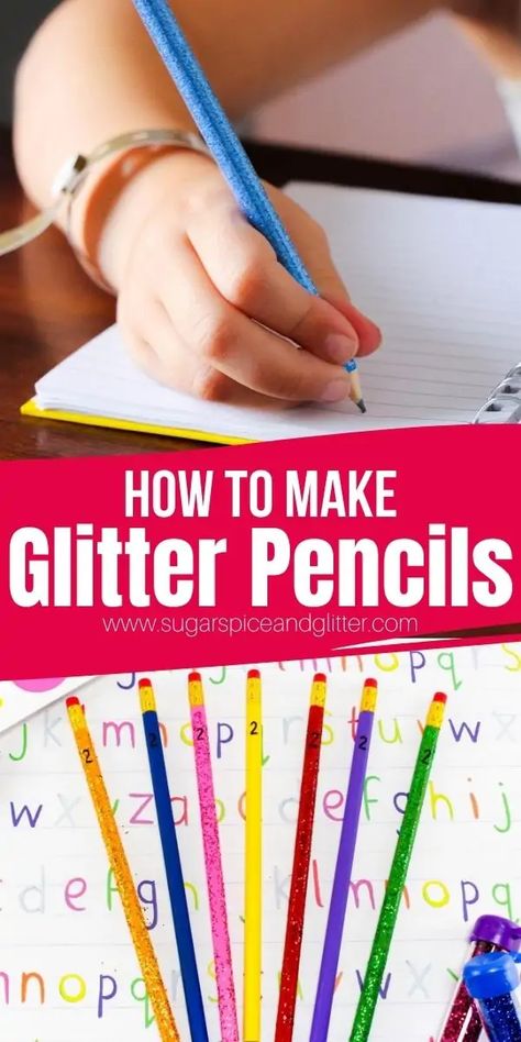 An easy back to school craft for kids, these DIY Glitter Pencils are an easy way to add some glitz and glamour to their pencil cases without shelling out for expensive school supplies. Decorated Pencils, Diy Pencils, Glitter Pencils, Expensive School, Back To School Crafts For Kids, Sparkle Crafts, How To Make Glitter, Pencil Crafts, Hydro Dipping