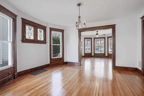 1920s Victorian with an Updated, 1,904-Square-Foot Interior 1920s Living Room, Walkway Over The Hudson, Blue Subway Tile, Wood Details, Big Backyard, Types Of Fences, Quartz Counter, Subway Tile Backsplash, Greek Revival