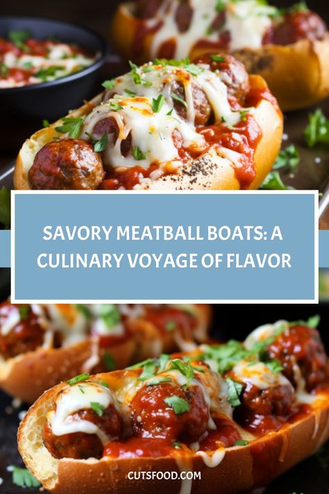 Savory Meatball Boats: A Culinary Voyage of Flavor Meatball Boats, Savory Meatballs, Tender Meatballs, Gourmet Cooking, Gooey Cheese, Evening Meals, Dinner Recipe, Marinara, Appetizers For Party