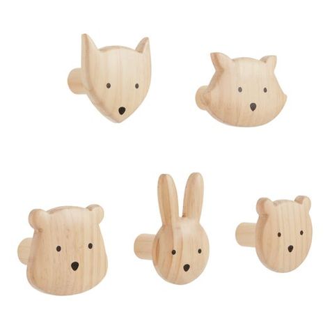 Natural Wood Animal Hooks 5 Piece by World Market Animal Hooks, Nursery Room Design, Forest Nursery, Baby Room Inspiration, Baby Boy Room Nursery, Bear Nursery, Nursery Room Inspiration, Wood Animal, Nursery Inspo