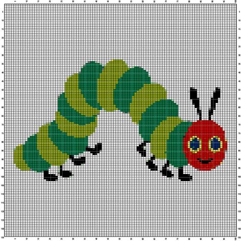 Hungry Caterpillar Cross Stitch, Hungry Caterpillar Sweater, Caterpillar Pixel Art, Hungry Caterpillar Embroidery, Diy Hungry Caterpillar, Caterpillar Cross Stitch, Colorwork Knitting, Tapestry Crochet Patterns, The Very Hungry Caterpillar