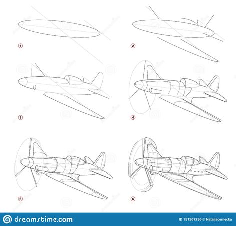 Creation Step By Step Pencil Drawing. Page Shows How To Learn Draw Sketch Of Imaginary Military Aircraft From Second World War. Stock Vector - Illustration of artist, game: 151367236 How To Draw Aeroplane Step By Step, How To Draw A Plane, Aircraft Drawing, Airplane Sketch, Step By Step Sketches, Plane Drawing, Airplane Drawing, Sketching Tips, Military Drawings