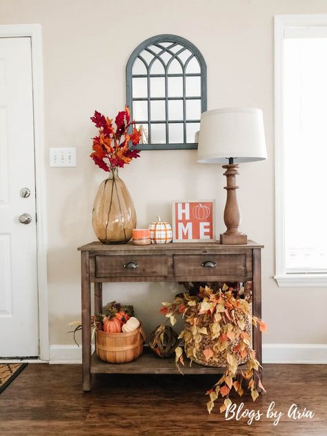 Fall Nursing Home Decorations, Autumn Entryway Decor, Fall Entry Table Decor, Fall Decor Living Room Cozy, Fall Contest, Thanksgiving Table Centerpieces, Fall Entryway Decor, Farmhouse Thanksgiving, Massage Clinic