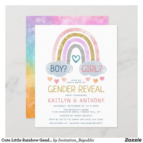 Rainbow Gender Reveal Party, Rainbow Baby Gender Reveal, Rainbow Gender Reveal, Baby Gender Reveal Invitations, Baby Gender Reveal Party Ideas, Boho Gender Reveal, Gender Reveal Theme, Baby Shower Modern, Shower On A Budget