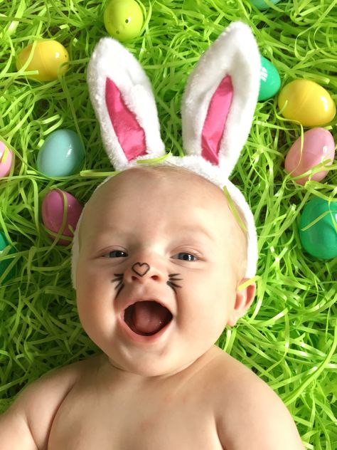 Baby Easter Bunny Pictures, Easter Baby Photoshoot 6 Months, April Baby Pictures Ideas, Peeps Photo Shoot Baby, Baby April Photo Ideas, 4 Month Old Easter Pictures, Easter Photography Ideas Baby, Easter Infant Photoshoot, Easter Infant Photos