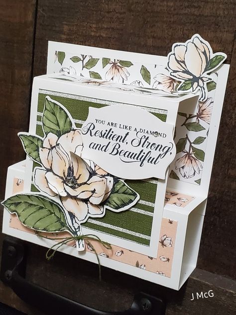 Sympathy Cards Handmade, Fancy Fold Card Tutorials, Tri Fold Cards, Magnolia Stamps, Easel Cards, Whisper White, Designer Series Paper, Up Book, Fancy Fold Cards