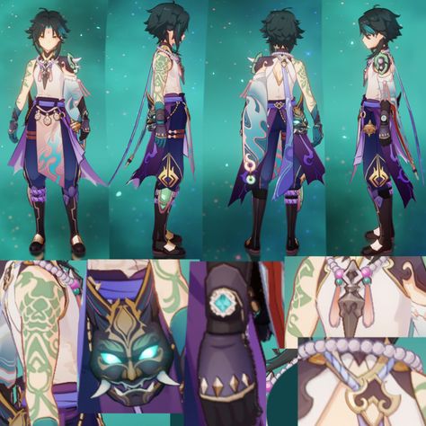 Ayato Reference Sheet, Venti Genshin Impact Reference Sheet, Xiao Reference Sheet, Venti Character Sheet, Xiao Reference, Xiao Front View, Xiao Outfit, Xiao Casual, Xiao Character Sheet