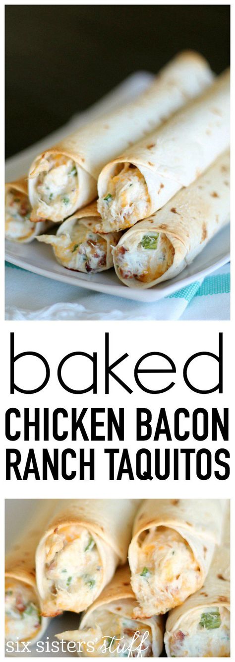 Chicken Bacon Ranch Taquitos from SixSistersStuff.com. Even my picky eaters love these! Baked Chicken Bacon Ranch, Chicken Bacon Ranch Taquitos, Diner Recept, Chicken Bacon Ranch, Bacon Ranch, Chicken Bacon, Quesadillas, Comfort Foods, Tex Mex