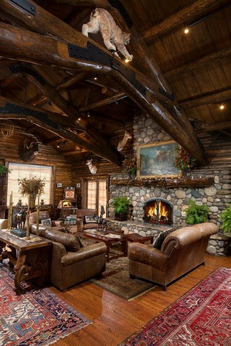 Lodge Living Room, Affordable Living Room Furniture, Log Cabin Living, Log Home Decorating, Rustic Homes, Cabin Interiors, Home Cottage, Cabin Living, Log Cabin Homes