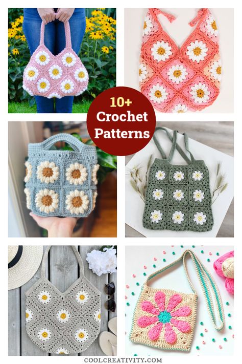 10+ Daisy Granny Bag Crochet Patterns - Page 2 of 3 Granny Bag Crochet, Phone Bag Crochet, Pouch Crochet, Daisy Bags, Boho Sundress, Purse Pattern, Crochet Daisy, Crochet Home Decor, Bag Crochet