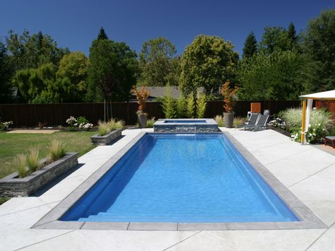 Horizon-Large-Rectangle-Inground-Pool-by-Trilogy-Pools-and-Spas Mod Pool, Viking Pools, Inground Pool Landscaping, Rectangle Pool, Living Pool, Pools Backyard Inground, Fiberglass Swimming Pools, Swimming Pools Inground, Rectangular Pool