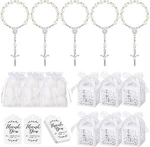 MTLEE 100 Pieces Baptism Favors Set Includes 25 Mini Rosary Baptism Favors 25 Baptism Favor Boxes 25 White Organza Bags with Drawstring 25 Thank Tags for Baby Shower Christian Gifts (Silver) Baptism Favors Diy, Baptism Ideas Girl, Baptism Favor Ideas, Mini Rosaries, Baptism Favors, Baptism Girl, Favor Boxes, Christian Gifts, Organza Bags