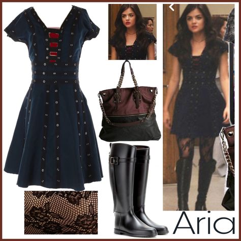 Aria Montgomery Dress, Pretty Little Liars Aria Outfits, Aria Outfits Pretty Little Liars, Aria Montgomery Aesthetic Outfit, Aria Pll Outfits, Aria Pretty Little Liars Outfits, Legacies Outfits, Aria Montgomery Outfits, Aria Pll