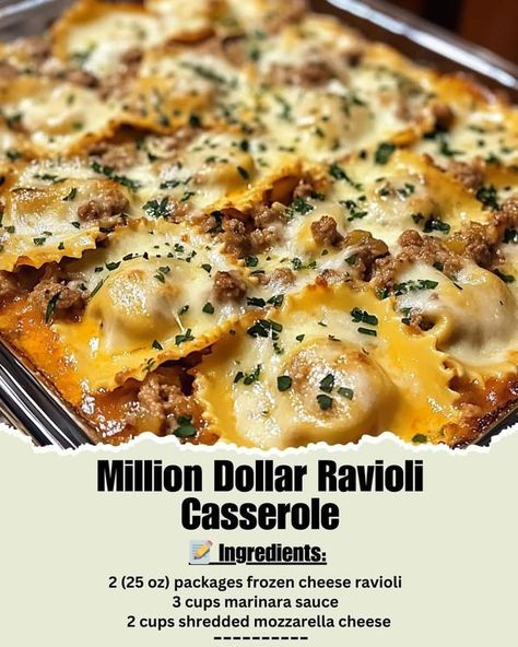 Grandma's old Recipes  👵👩‍🍳 🇺🇸 | 🍝 Million Dollar Ravioli Casserole - a cheesy delight you can't resist | Facebook Frozen Ravioli Recipes, Million Dollar Ravioli, Baked Ravioli Casserole, Baked Ravioli Recipe, Ravioli Casserole, Ravioli Bake, One Pot Pasta Recipes, Ravioli Recipe, Cheese Ravioli