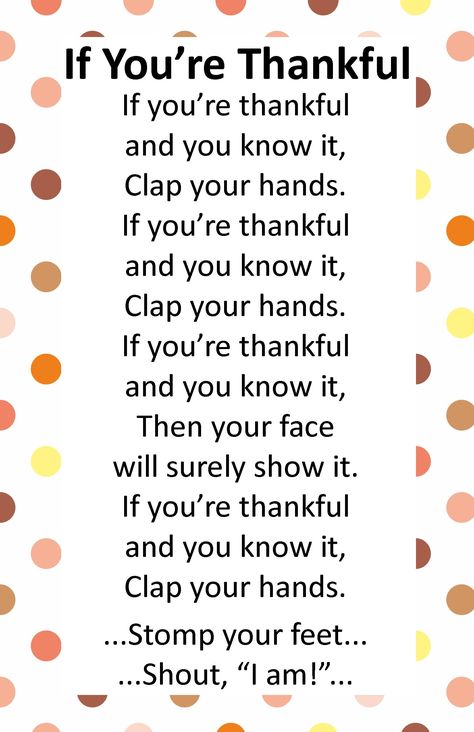 A "thankful" twist on an all-time favorite. Just in time for Thanksgiving! Native American And Pilgrims Preschool, November Lesson Plans, Thanksgiving Activities Preschool, Thanksgiving Songs, Thanksgiving Lessons, Circle Time Songs, Thanksgiving Crafts Preschool, Thanksgiving School, Simple Thanksgiving