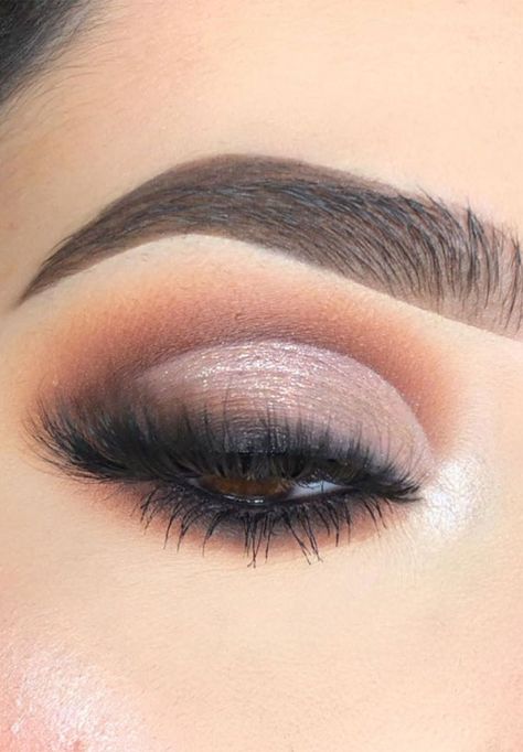 Smokey with cut crease The eyes have a beautiful blend of color of brown and pink. This eyeshadow looks is stunning, features a beautiful brown... Eyeshadow For Champagne Dress, Blended Eyeshadow Looks, Soft Glam Makeup Looks Blue Eyes, Nighttime Eyeshadow Looks, Soft Black Eyeshadow Looks, Neutral Cut Crease, Pink And Brown Eyeshadow, Brown Cut Crease Eyeshadow, Cool Tone Eyeshadow Looks