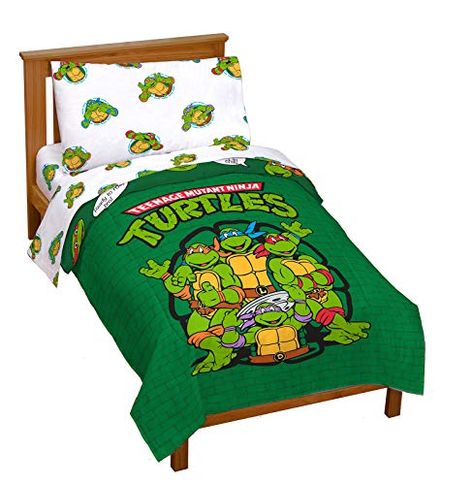 Jay Franco Nickelodeon Teenage Mutant Ninja Turtles Green Bricks 4 Piece Toddler Bed Set - Includes Reversible Comforter & Sheet Set Bedding - Super Soft Fade Resistant Microfiber Teenage Mutant Ninja Turtles Bedroom, Toddler Bed Set, Toddler Rooms, Teenage Mutant Ninja Turtles, Ninja Turtles, Flat Sheets, Boy's Room, Comforter Sets, Fitted Sheet