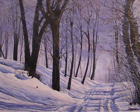 Snowy Road by DanBurgessTheArtist.deviantart.com on @deviantART Snowy Road, Road Art, Simple Minds, Leaves Autumn, Commission Painting, Fallen Leaves, Linen Canvas, Palette Knife, Photo Canvas