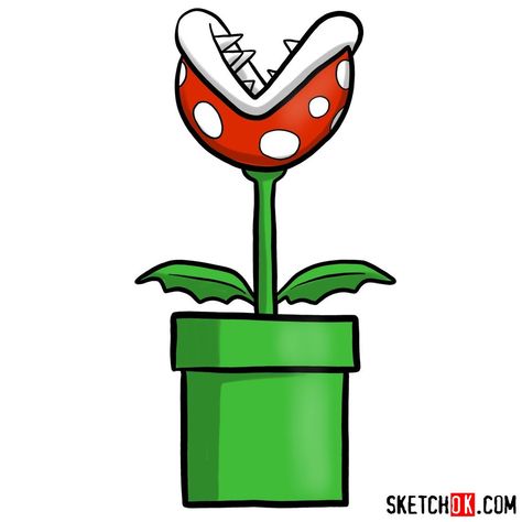 How to draw Piranha Plant | Super Mario Mario Drawing Cute, Mario Flower Drawing, Super Mario Level Up, Super Mario Villains, Super Mario Drawing Ideas, Mario Brothers Drawing Easy, Simple Mario Tattoo, Mario Characters Drawing Easy, Pirhana Plant Mario