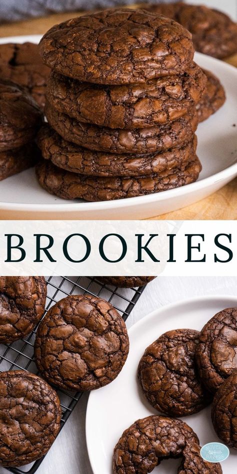 Rich and chewy brownie cookies laid out on a table Fancy Brownies, Brookies Cookies, Brownies And Cookies, Brookies Recipe, Cookie Recipes Chewy, Cookie Brownie Recipe, Ultimate Cookies, Best Brownies, Crinkle Cookies