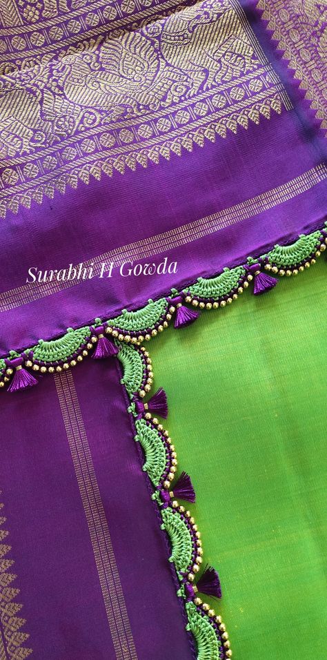 Tassel Saree Designs, Saari Kuchu New Design, Kucchu Designs Saree, Kuchu Designs Saree Latest, Kuchulu For Pattu Sarees, Krosha Kuchu Designs Saree, Bridal Saree Kuchu Designs Latest, Saree Kuchu Designs Latest, Pallu Designs