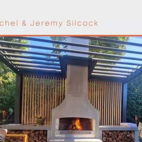 Fantastic outdoor area complete with an Executive Flare outdoor fireplace and finished off with a great louvre system to make the space u... | Instagram Modern Outdoor Fireplace With Pergola, Fireplace Outdoors, Modern Outdoor Fireplace, Backyard Goals, Ventless Fireplace, Outdoor Fireplace Designs, Fireplace Designs, Backyard Fireplace, Spanish Style Home