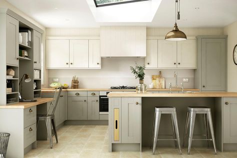 Budget kitchens | Home | The Sunday Times Kitchen Sage Green, Classic Traditional Kitchen, Modern Shaker Kitchen Cabinets, Kitchen Cabinet Colours, Wickes Kitchens, Aga Kitchen, Steel Countertops, Victorian Flat, Brick Extension