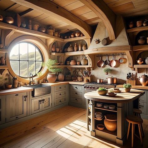 hobbit kitchen | EARTHSHELTERED+ Hobbit Kitchen, Hobbit House Plans, Hobbit House Interior, Dream House Farmhouse, Underground House Plans, Underground Home, Housing Plans, Plan Building, Custom House Plans