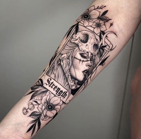 Strong Woman Tattoos, Tarot Tattoo, Witch Tattoo, Strength Tattoo, Healing Tattoo, Leg Tattoos Women, Badass Tattoos, 1 Tattoo, Time Tattoos