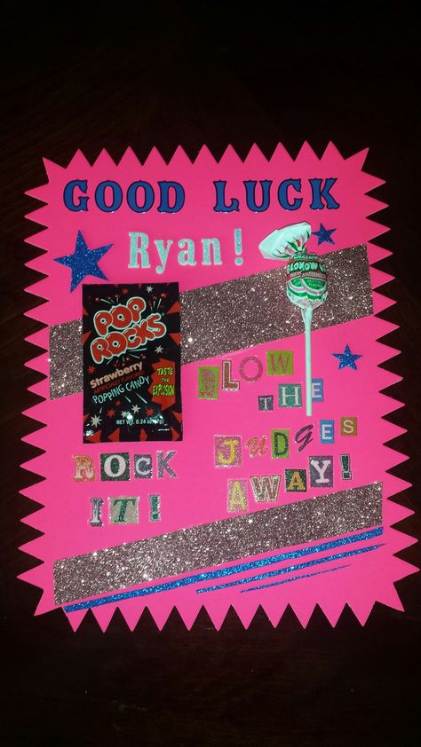 Good Luck Competition Girl Poster! Good Luck Decorations Ideas, Dance Team Posters Ideas Signs, Competitive Cheer Poster Ideas, Gymnastics Signs For Competition, Band Competition Poster, Dance Competition Poster Ideas Diy, Good Luck Cheer Competition Quotes, Poster Ideas For Dance Competition, Good Luck Candy Poster