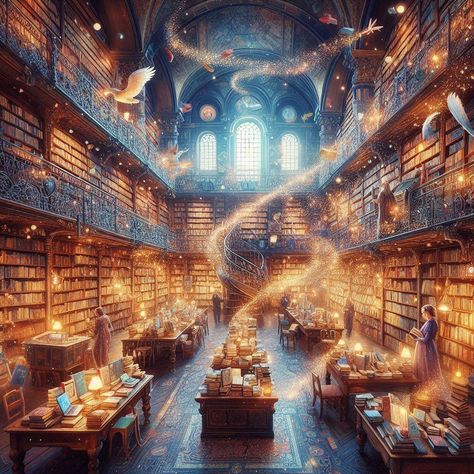 Step into a world where stories come alive and imagination knows no bounds. Welcome to the magical library where books float and characters leap off the pages! #MagicalLibrary #FantasyWorld #BooksComeAlive #Imagination #FloatingBooks #StorytimeMagic #LiteraryAdventure #FantasyLibrary #BookLovers #EnchantedLibrary Magic Library Aesthetic, Library Magic, Enchanted Library, Magic Library, Fantasy Library, Magical Library, Floating Books, Library Aesthetic, Book Aesthetics