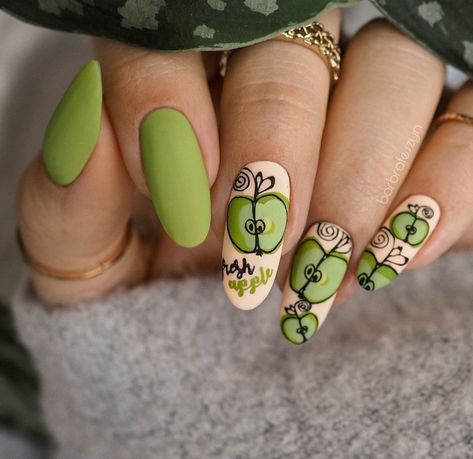 Nail arts/nail polish/ green/apple Green Apple Nails, Apple Nail Art, Apple Nails, Nails Arts, Fresh Apples, Fall Nail, Nail Inspiration, Nail Arts, Cosmetology