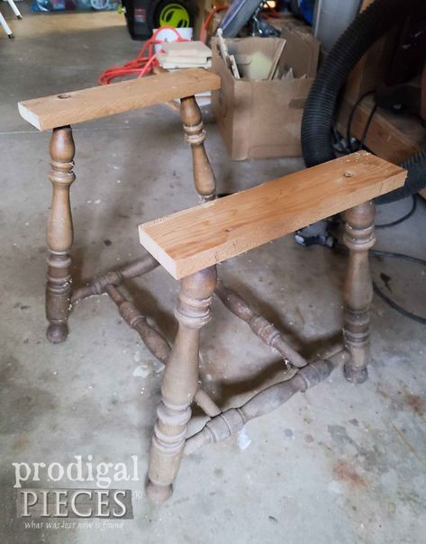 Upcycled Broken Chair Base Assembly | prodigalpieces.com Chair Parts Repurposed Ideas, Repurpose Table Top, Diy Chair Legs Ideas, Bedpan Ideas, Diy Stools Wooden Easy, Diy Metal Chair Makeover, Chair Legs Ideas, Bar Stools Upcycle, Diy Kitchen Chairs