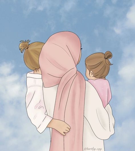 Mother Daughter Dp, Mom And Two Daughters Drawing, Islamic Doodles, Mother And Daughter Drawing, Ig Profile Pic, Hijab Art, Best Smile Quotes, Mother Daughter Pictures, Cartoon Mom