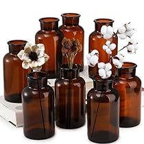 Boho Flower Vase, Small Apothecary, Apothecary Jars Decor, Amber Glass Vase, Bud Vases Flowers, Boho Vase, Glass Bottles Decoration, Amber Bottles, Dining Table Centerpiece