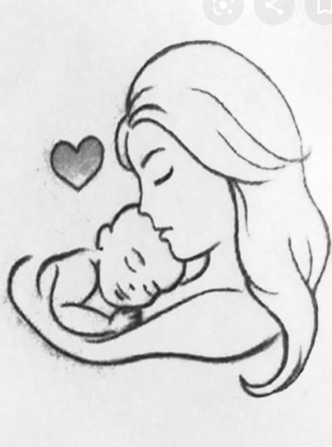 Maa Tattoo Png, Baby Shower Drawing Ideas, Mother Baby Sketch, Mom Drawing Ideas, Maa Drawing, Mother And Child Drawing, Mother And Daughter Drawing, Mom Drawing, Pencil Sketches Easy